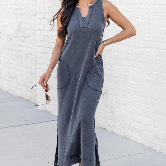 Forgotten Romance Black Acid Wash Midi Dress Product Image