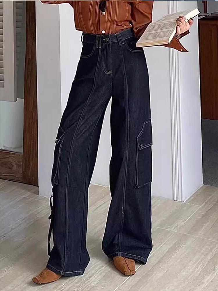 High Waist Pocket Detail Wide Leg Jeans Product Image