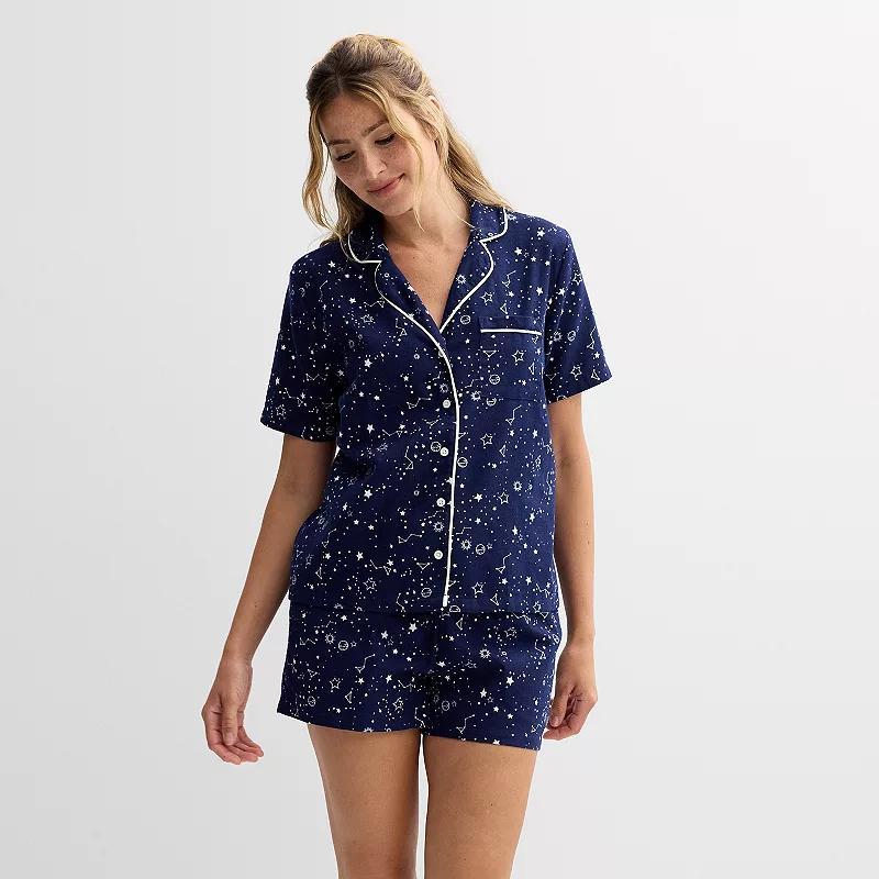 Womens Sonoma Goods For Life Short Sleeve Flannel Pajama Top & Pajama Shorts Set Product Image