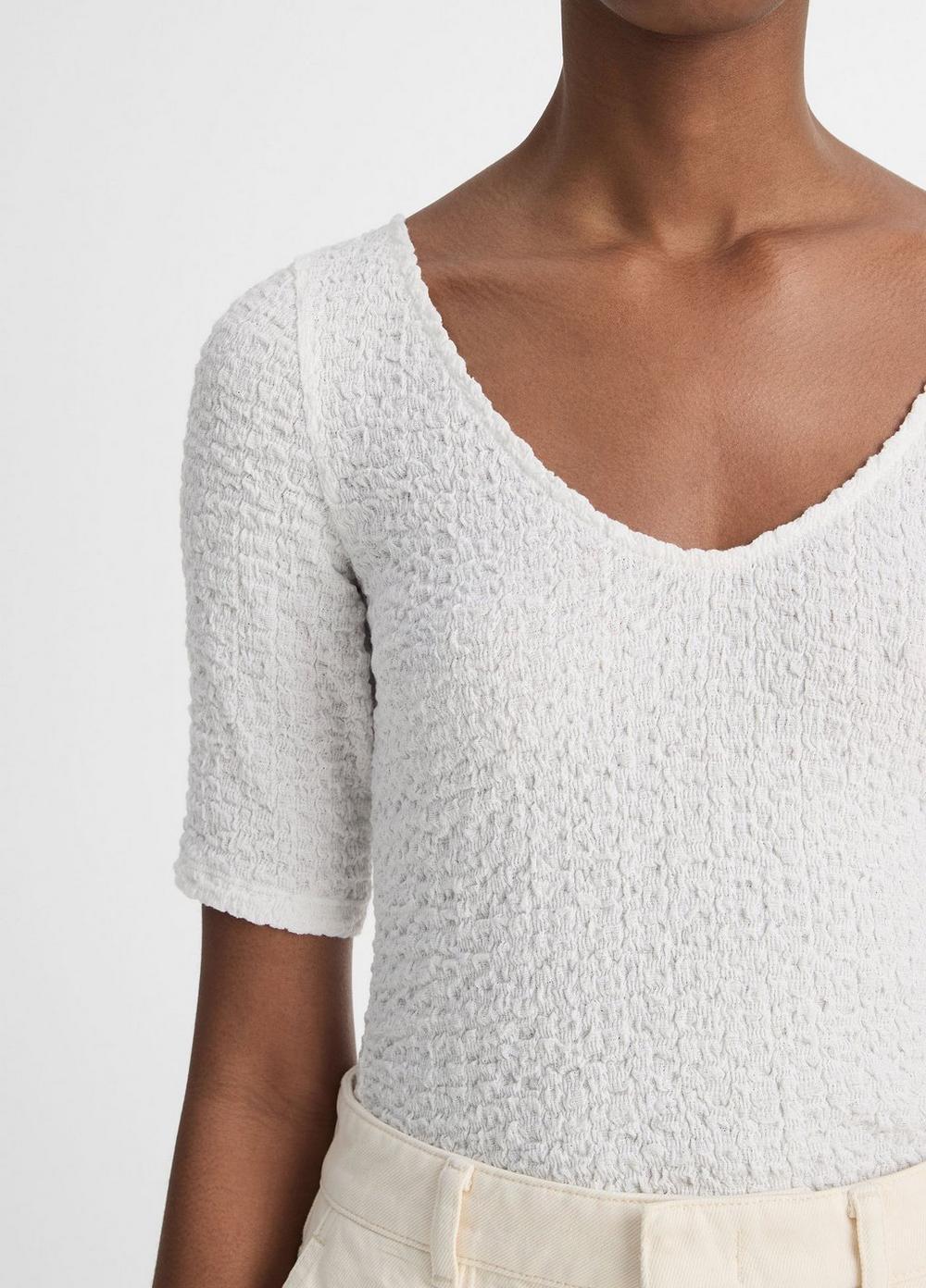 Smocked Elbow-Sleeve V-Neck Top Product Image