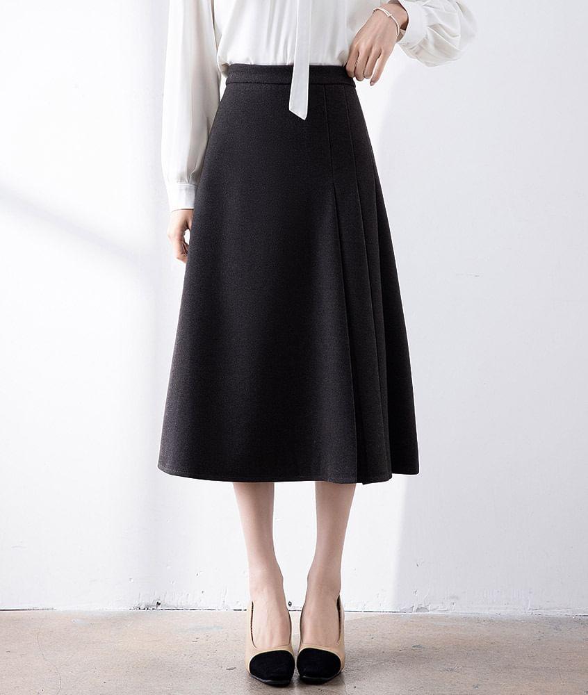 High Rise Plain Accordion Pleated Midi A-Line Skirt Product Image