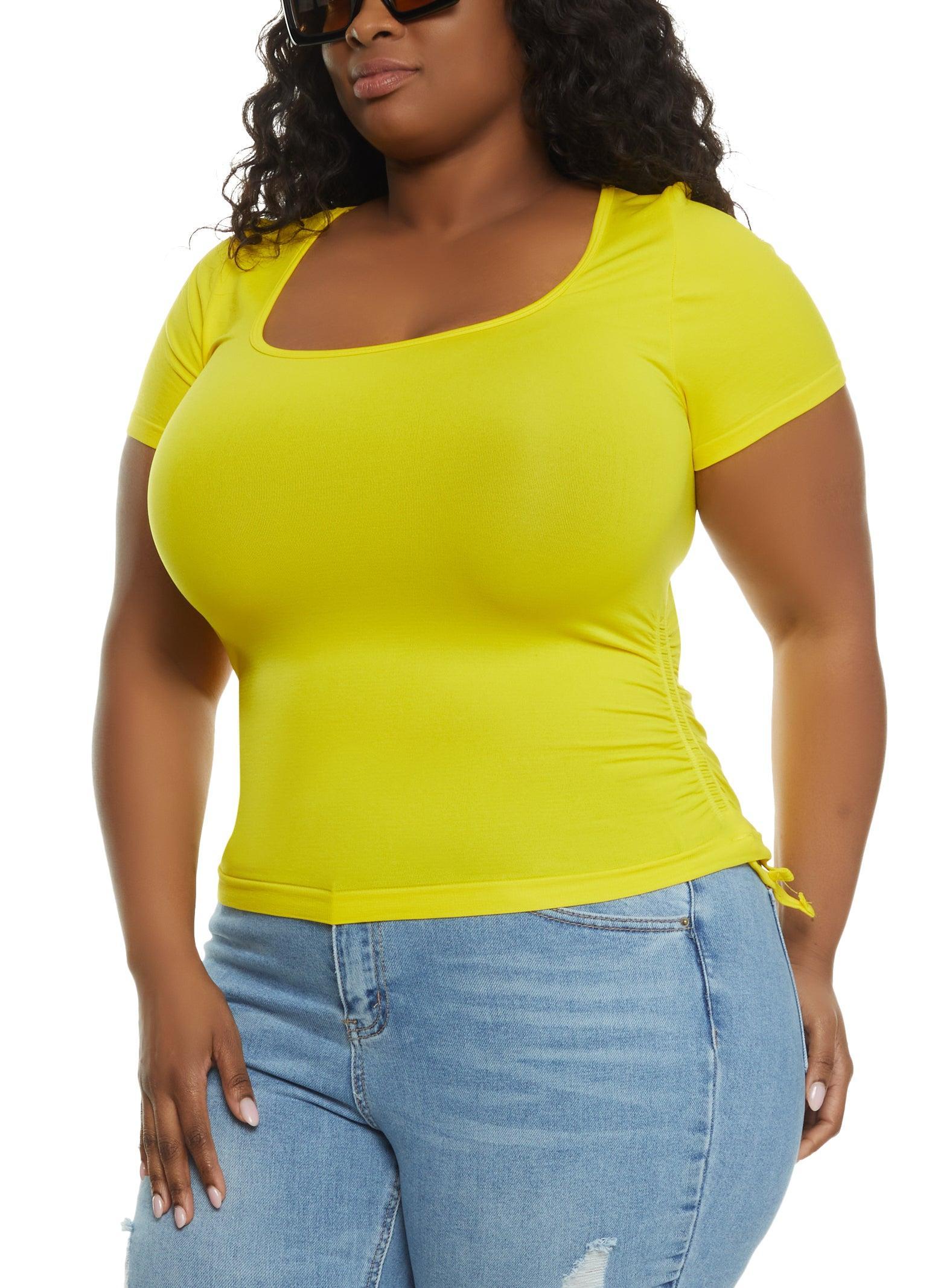 Womens Plus Size Scoop Neck Ruched Side T Shirt Product Image