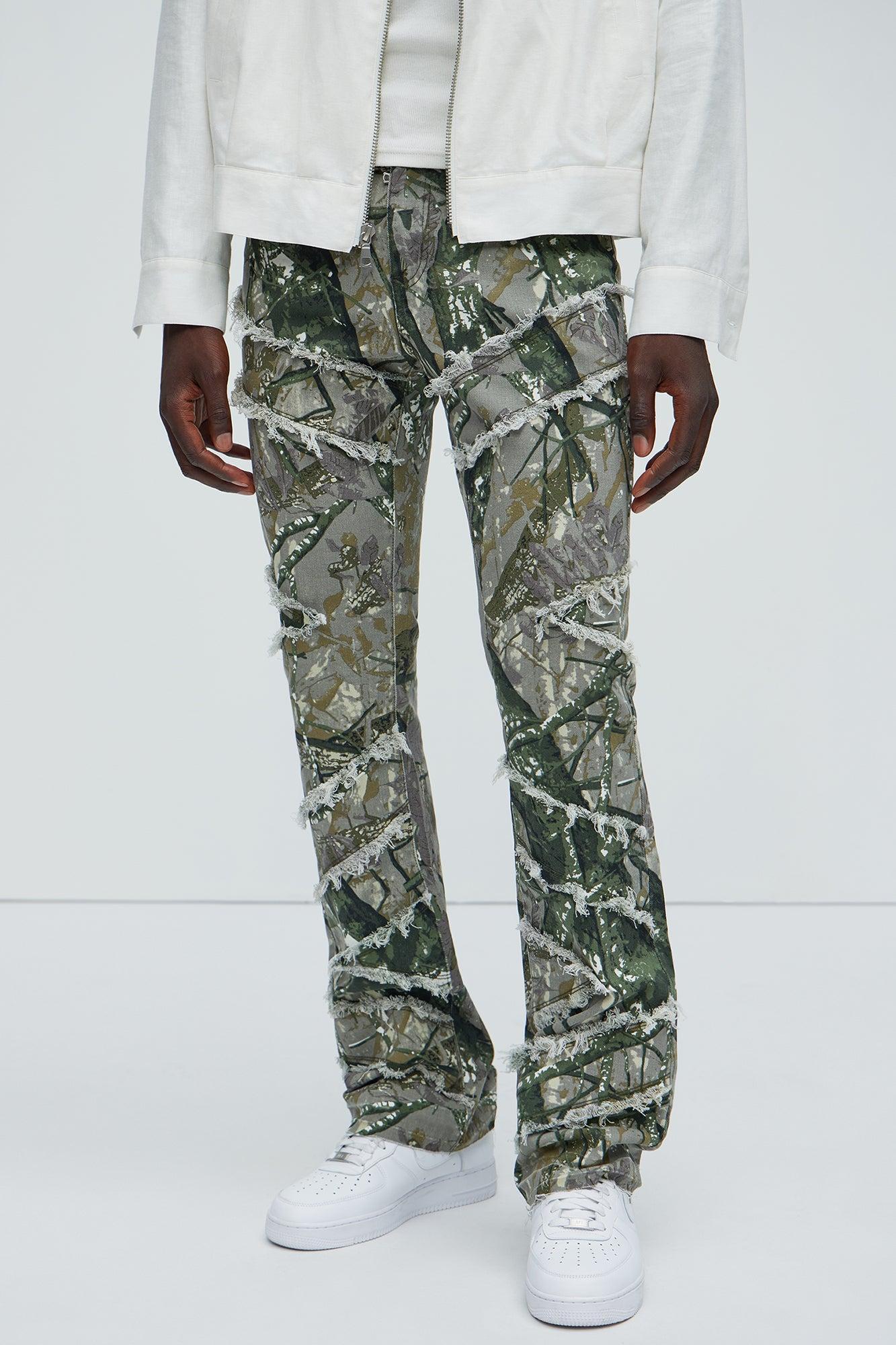 All Over Fray Stacked Skinny Flare Jeans - Green/combo Product Image