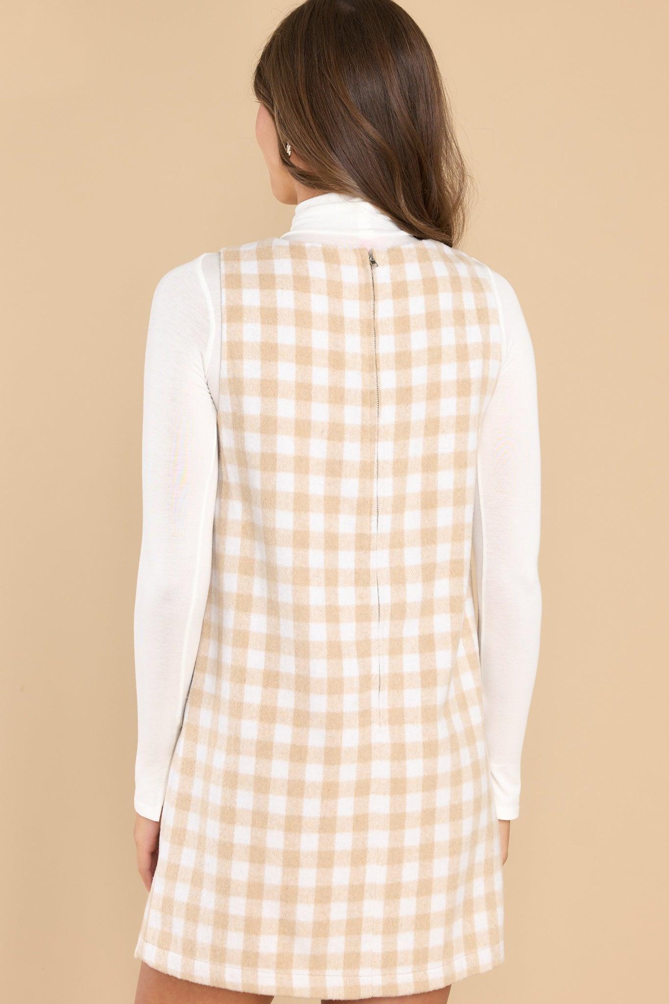 Aura Choosing Joy Beige Plaid Dress Product Image