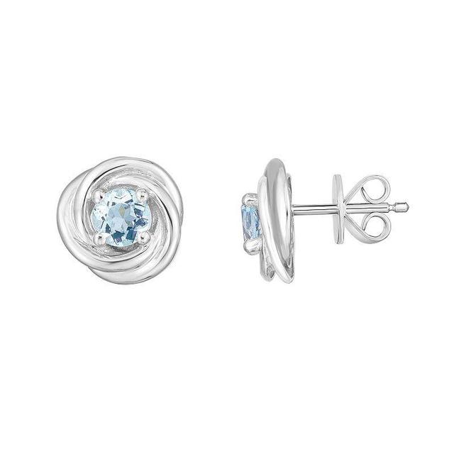 Sterling Silver Aquamarine Knot Stud Earrings, Womens, Blue Product Image