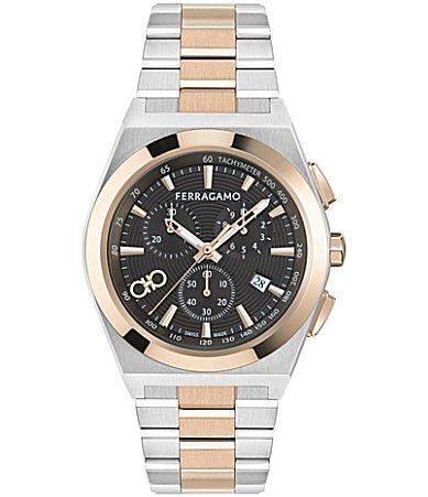 Salvatore Ferragamo Mens Vega Upper East Chronograph Two Tone Stainless Steel Bracelet Watch Product Image