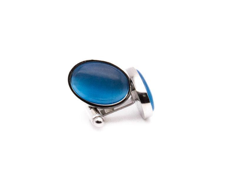 Blue Sliver Oval Men's Accessory Box Cuff Links, Tie Clip, Tie Pin 4 Piece Set Product Image