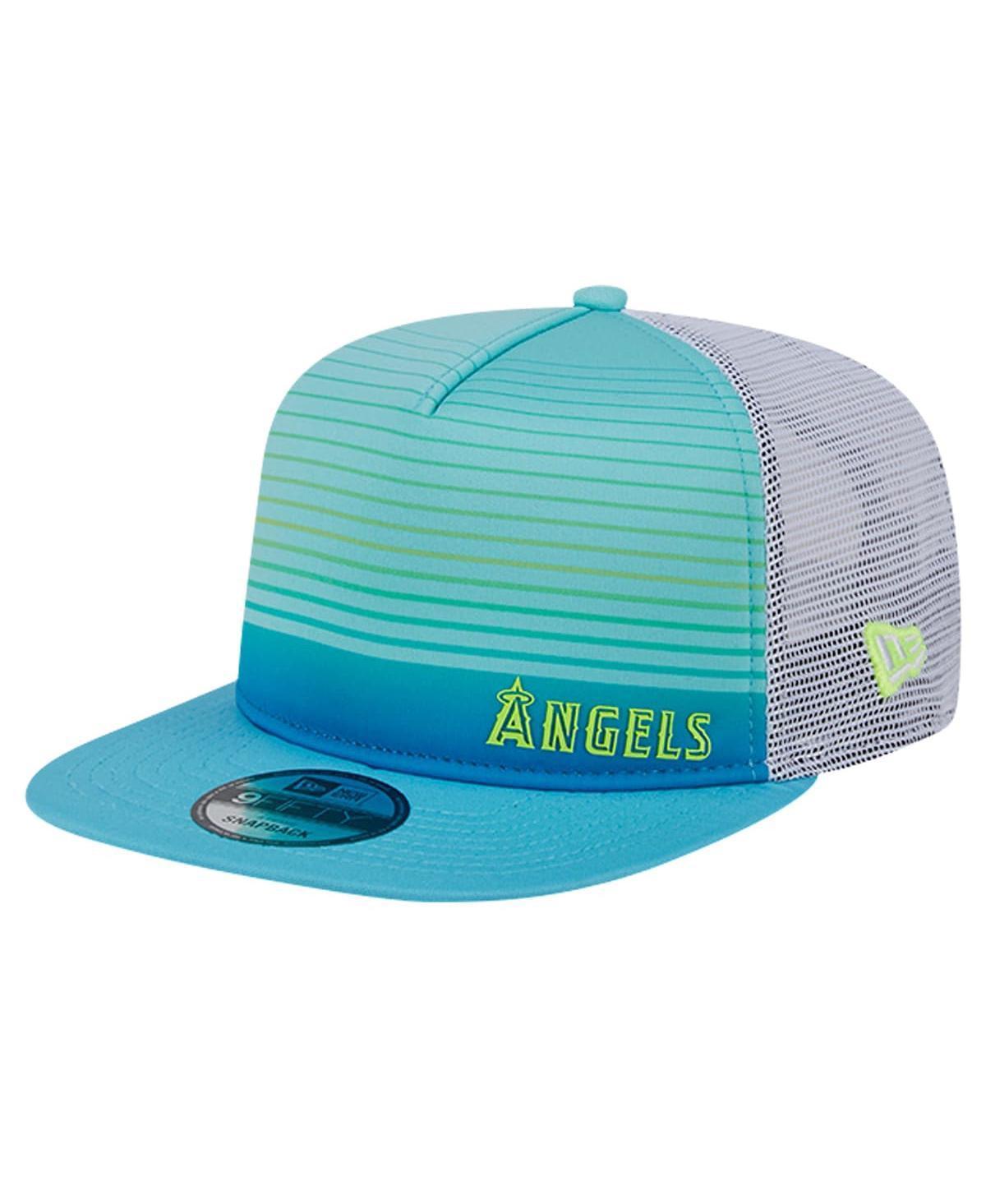 Mens New Era Aqua Los Angeles Angels Neon Horizon A-Frame Trucker 9FIFTY Snapback Hat, Turquoise A Product Image