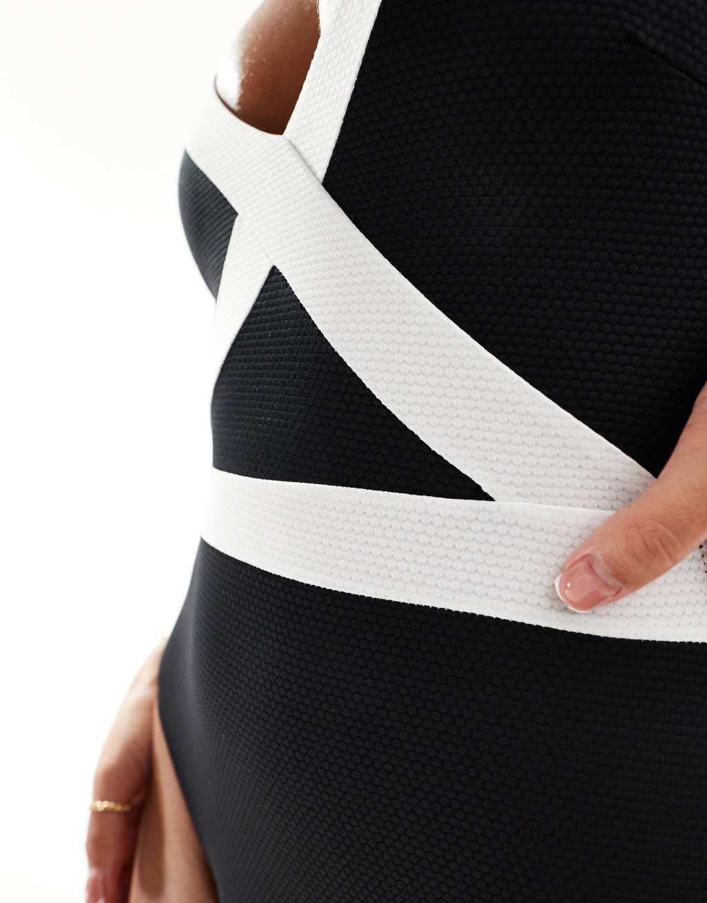 Accessorize contrast trim swimsuit in black and white Product Image