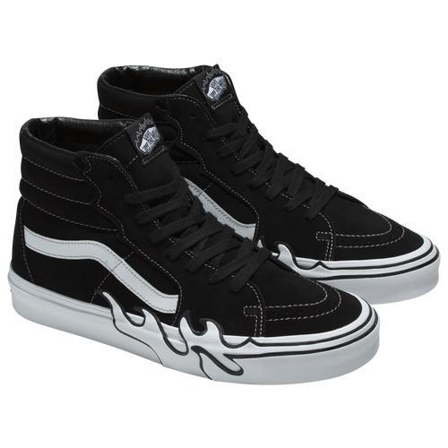 Vans Mens Sk8 Hi Flame - Skate Shoes Black/White Product Image