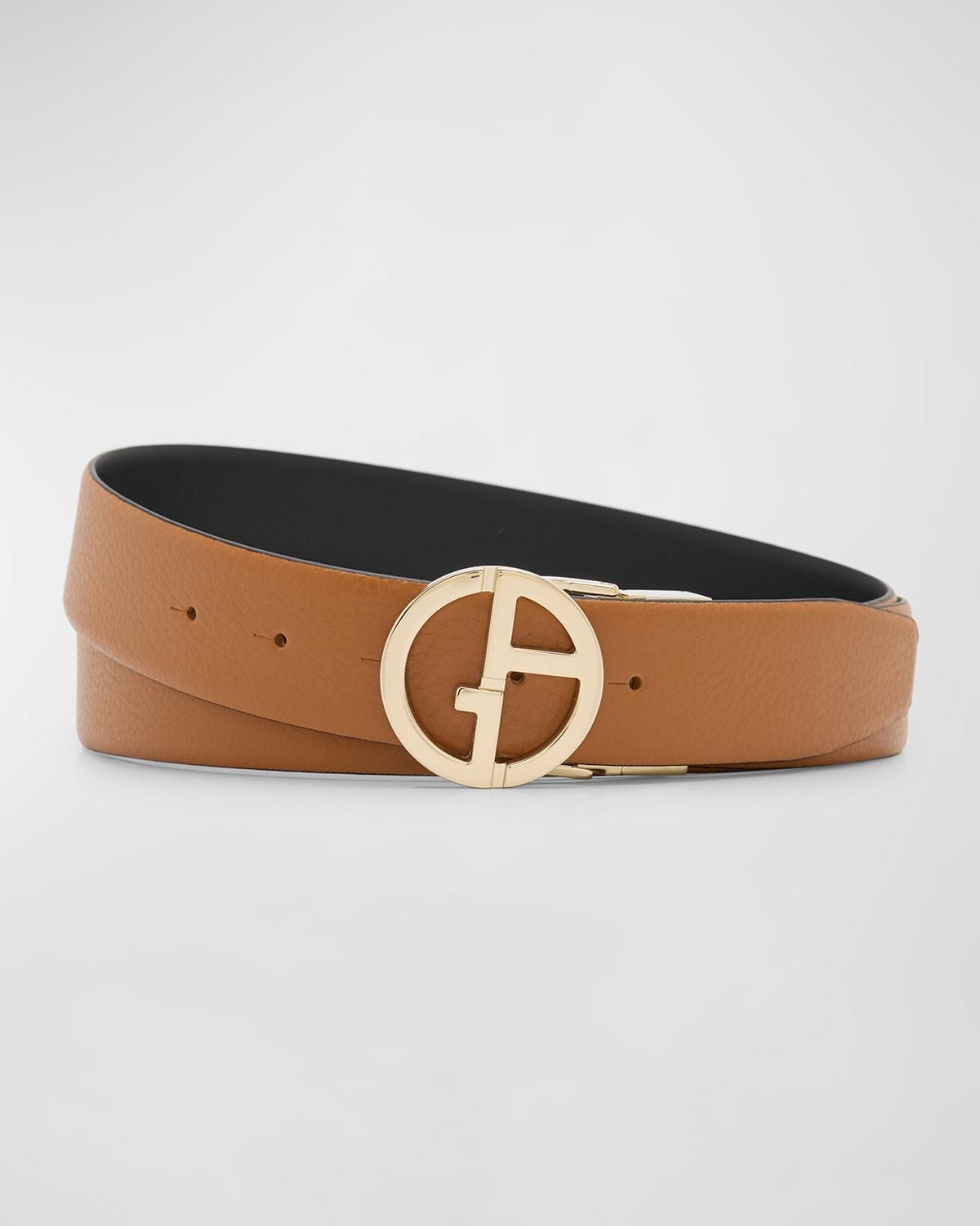 Mens GA-Buckle Grained Leather Belt Product Image