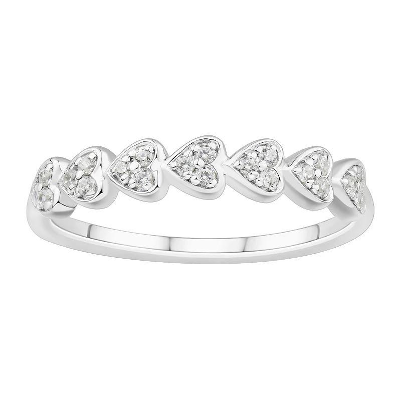 Sterling Silver 1/10 Carat T.W. Diamond Heart Band Ring, Womens White Product Image