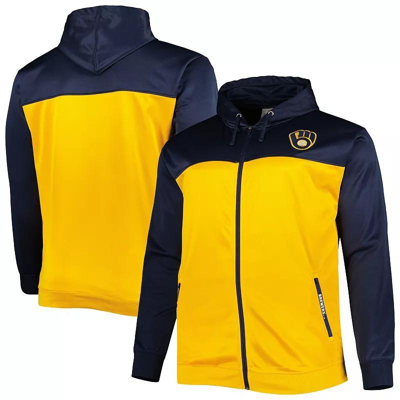 Mens /Gold Milwaukee Brewers Big & Tall Yoke Full-Zip Hoodie Blue Product Image