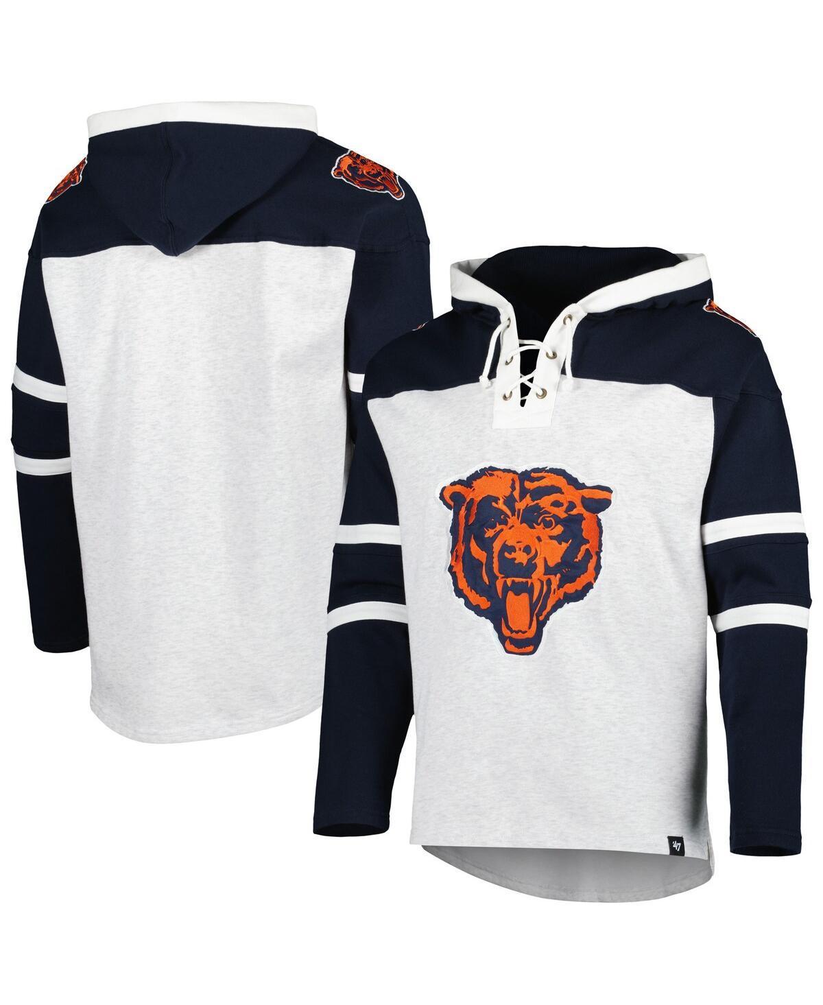 Mens 47 Brand Chicago Bears Heather Gray Logo Gridiron Lace-Up Pullover Hoodie Product Image