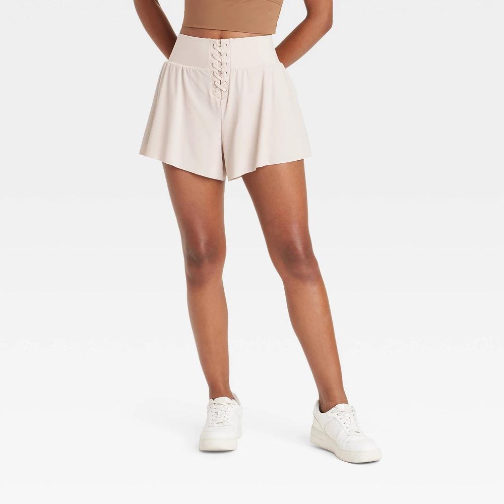 Womens High-Rise Lace-Up Detail Shorts - JoyLab Cream XL Product Image