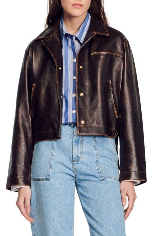 Womens Distressed Cropped Leather Jacket Product Image