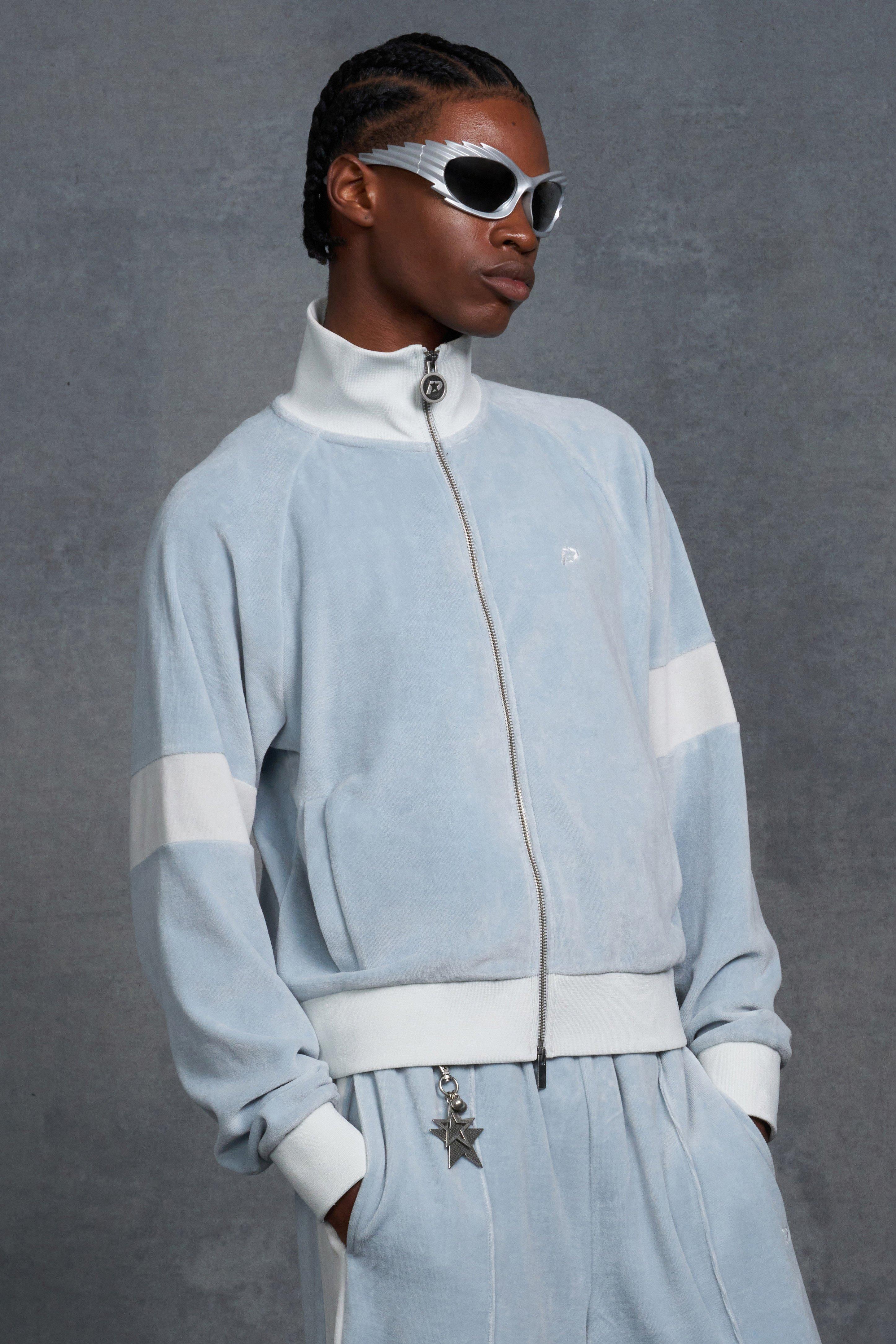 P-Star Funnel Neck Velour Track Top | boohooMAN USA Product Image