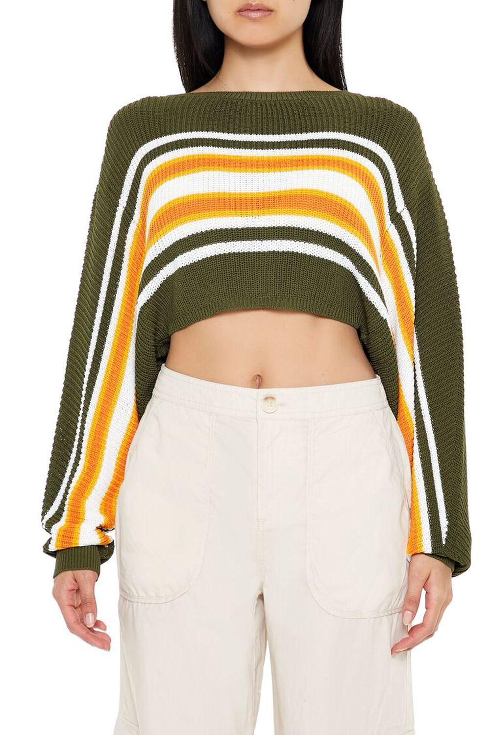 Striped Split-Back Cropped Sweater | Forever 21 product image