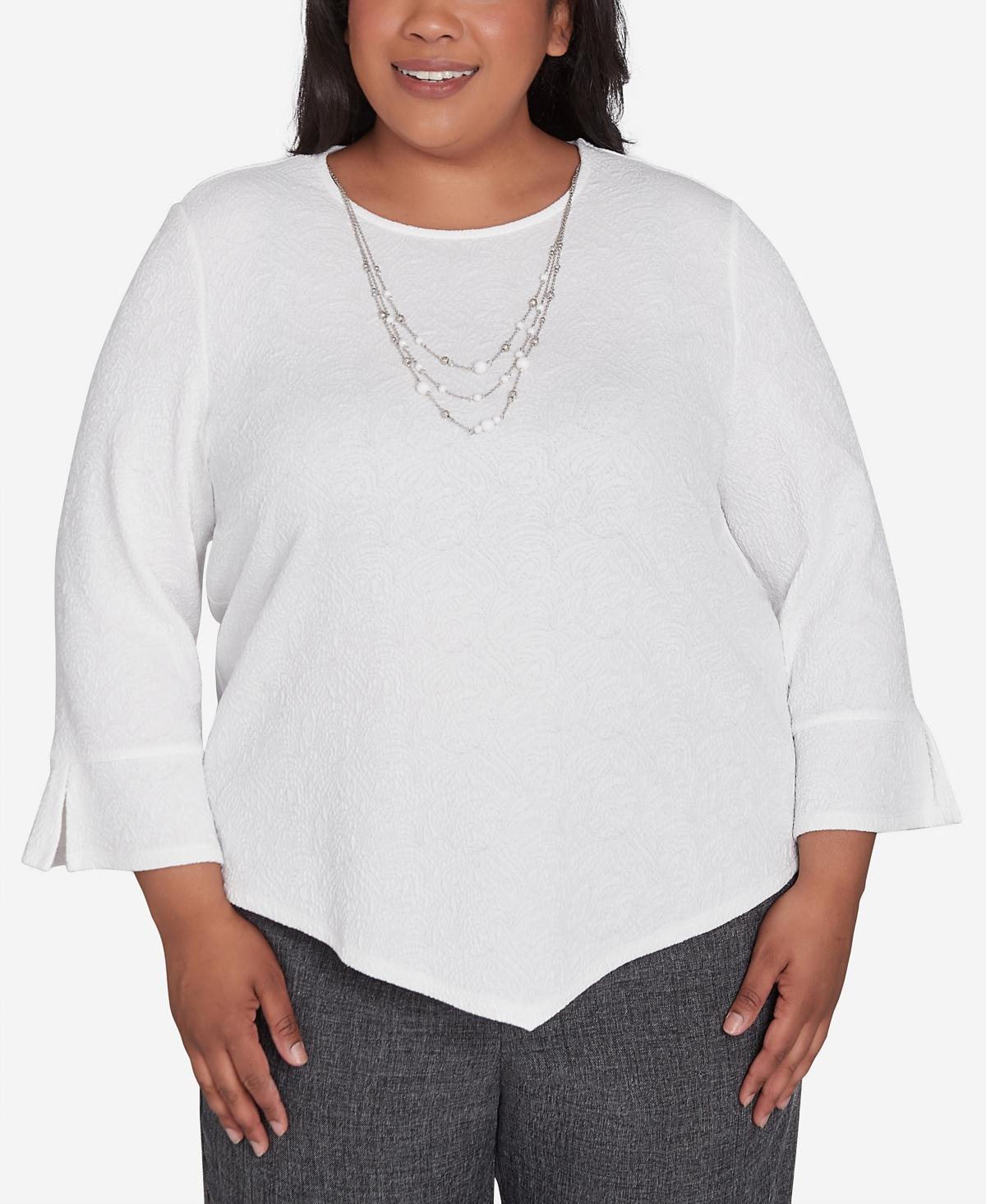 Plus Size Alfred Dunner Crewneck Textured Top With Detachable Necklace, Womens Product Image