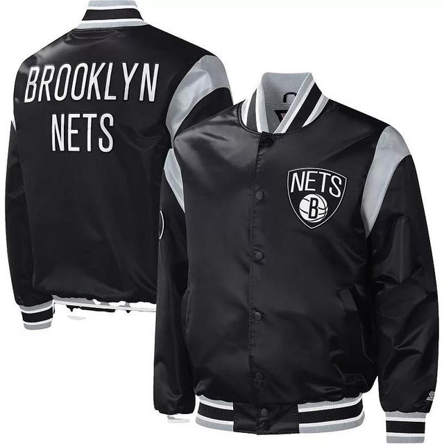 Mens Starter Brooklyn Nets Force Play Satin Full-Snap Varsity Jacket Product Image