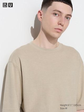 Mens U Airism Cotton Oversized Crew Neck Half-Sleeve T-Shirt (Striped) Beige XS UNIQLO US Product Image