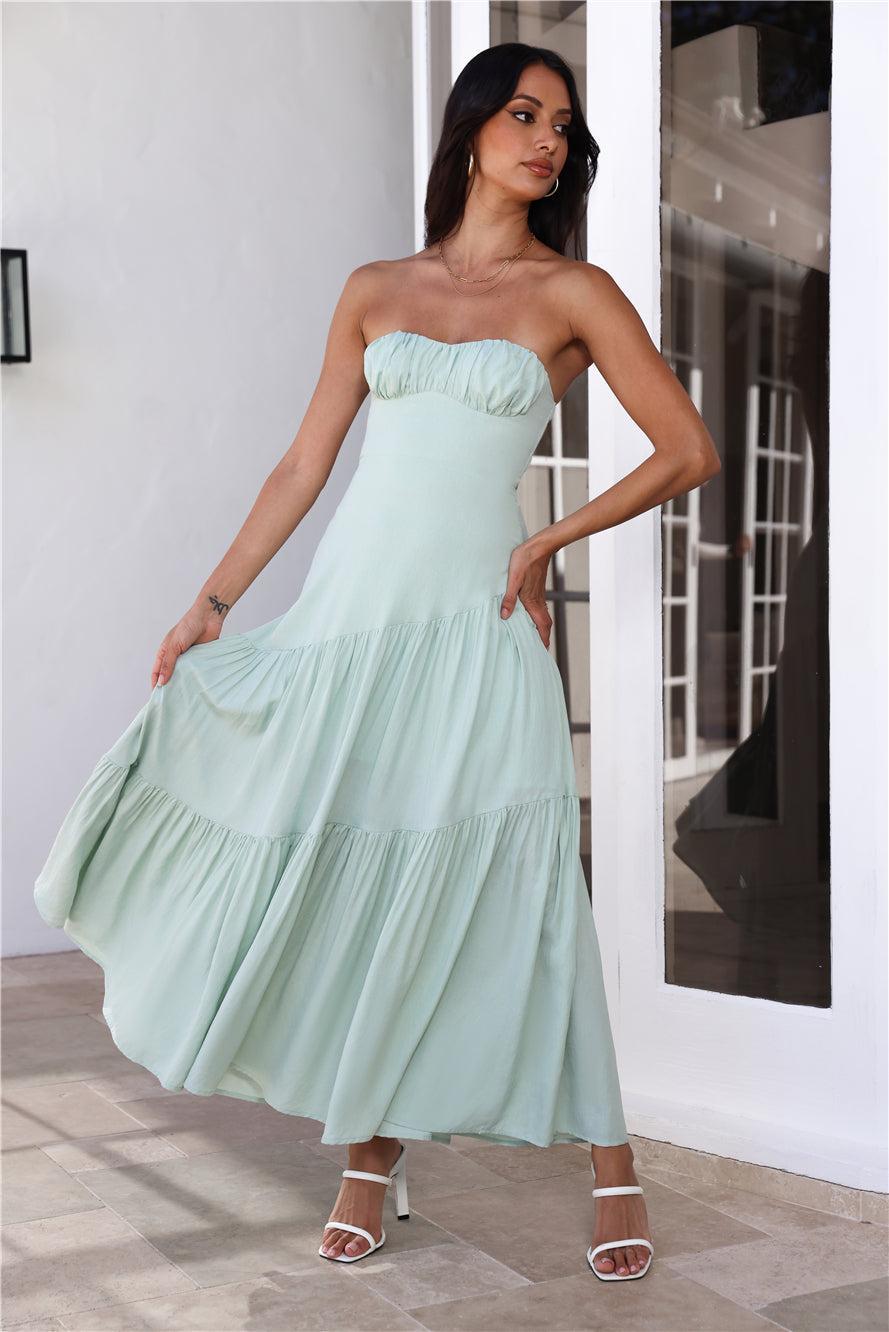 Iced Drinks Beachside Strapless Maxi Dress Sage Product Image