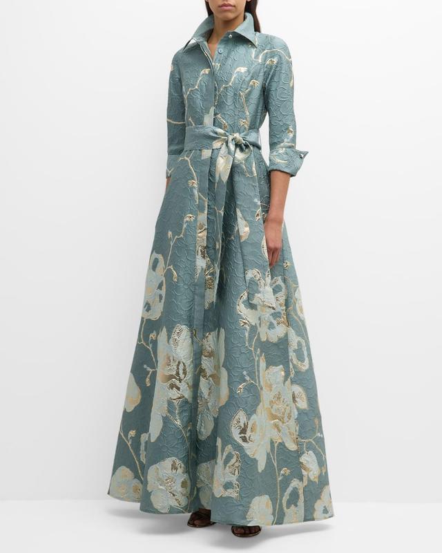 Metallic Floral Jacquard Shirt Gown Product Image