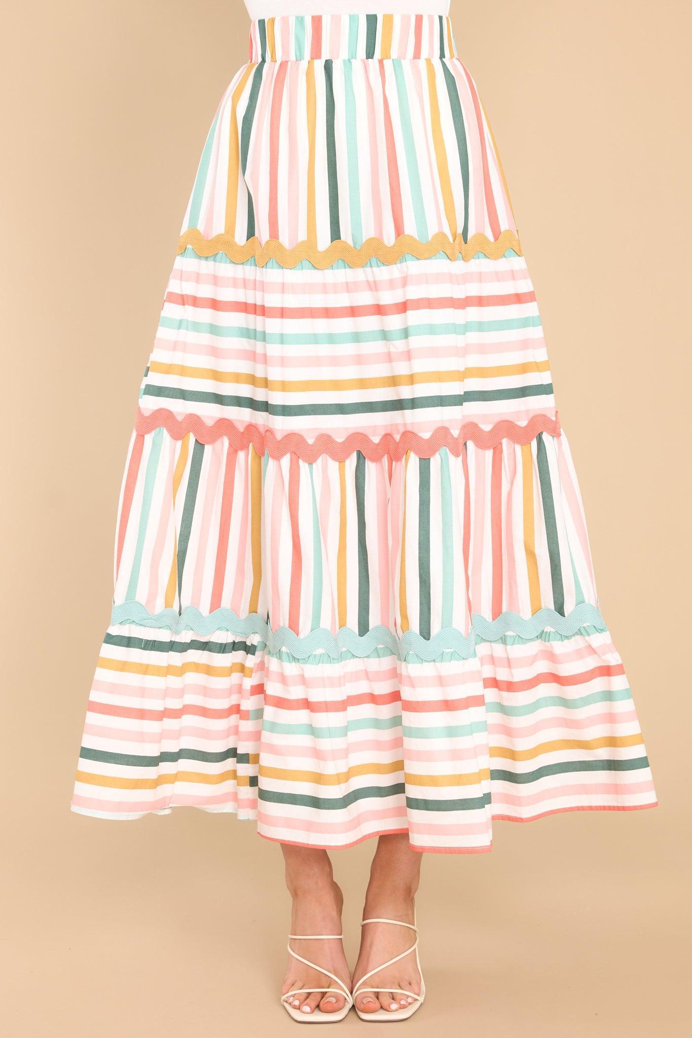 Aura Meet Me For Tea Desert Sage Multi Stripe Maxi Skirt Product Image