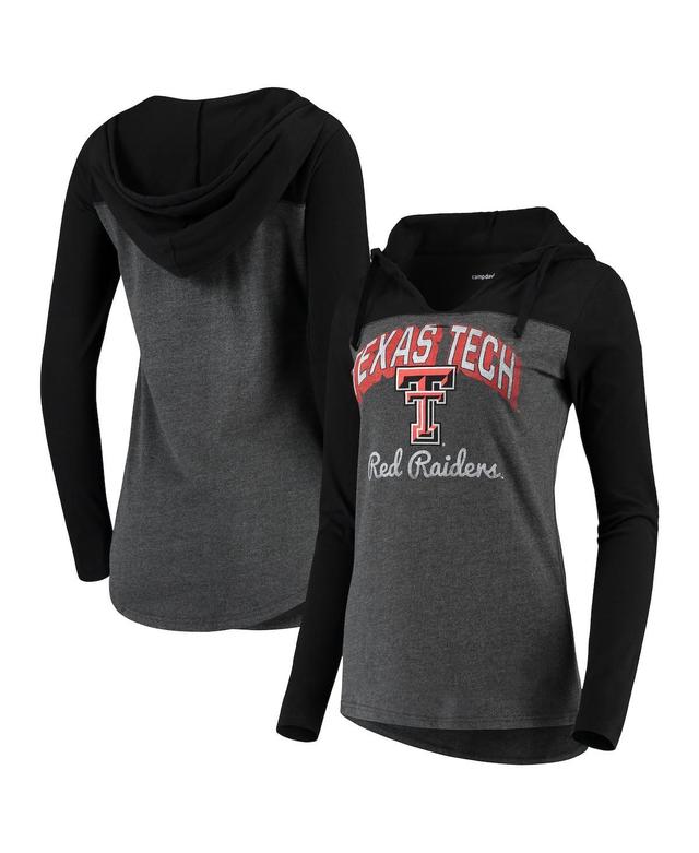 Womens Charcoal Texas Tech Red Raiders Knockout Color Block Long Sleeve V-Neck Hoodie T-shirt Product Image