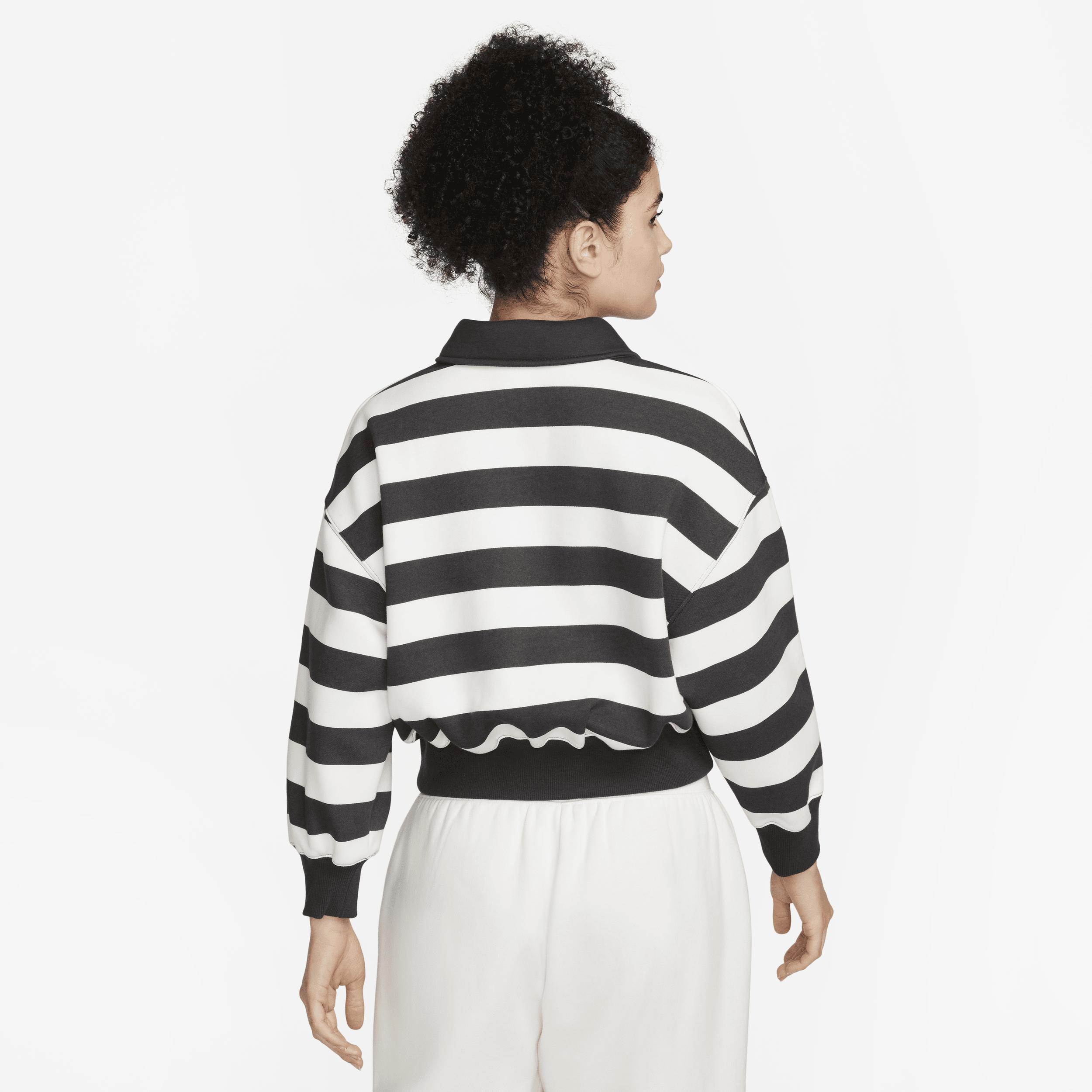 Womens Nike Sportswear Phoenix Fleece Oversized 3/4-Sleeve Striped Crop Polo Product Image