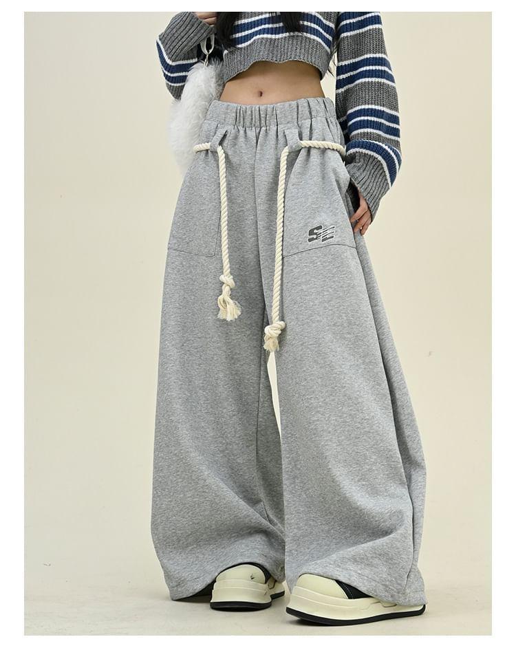 Drawstring Waist Lettering Wide Leg Sweatpants Product Image