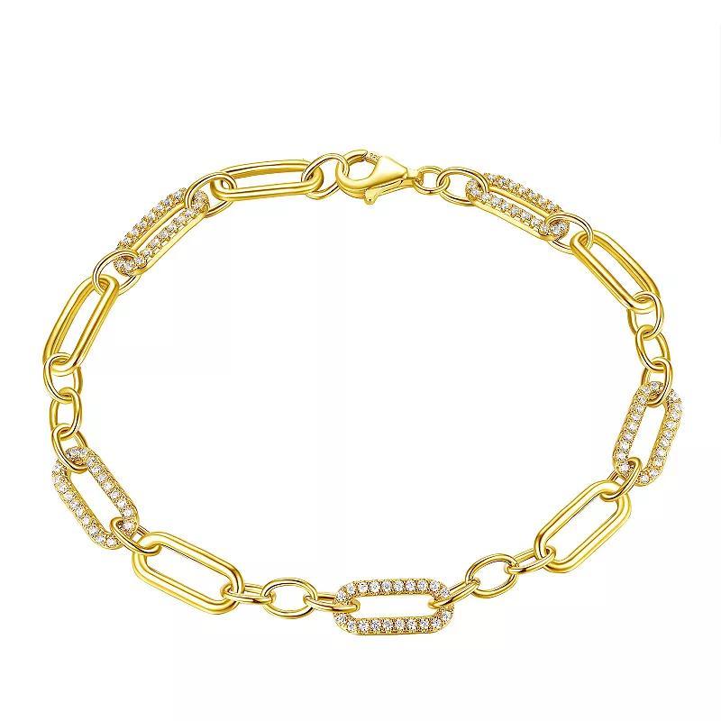 14k Gold Over Silver Cubic Zirconia Link Chain Bracelet, Womens White Product Image