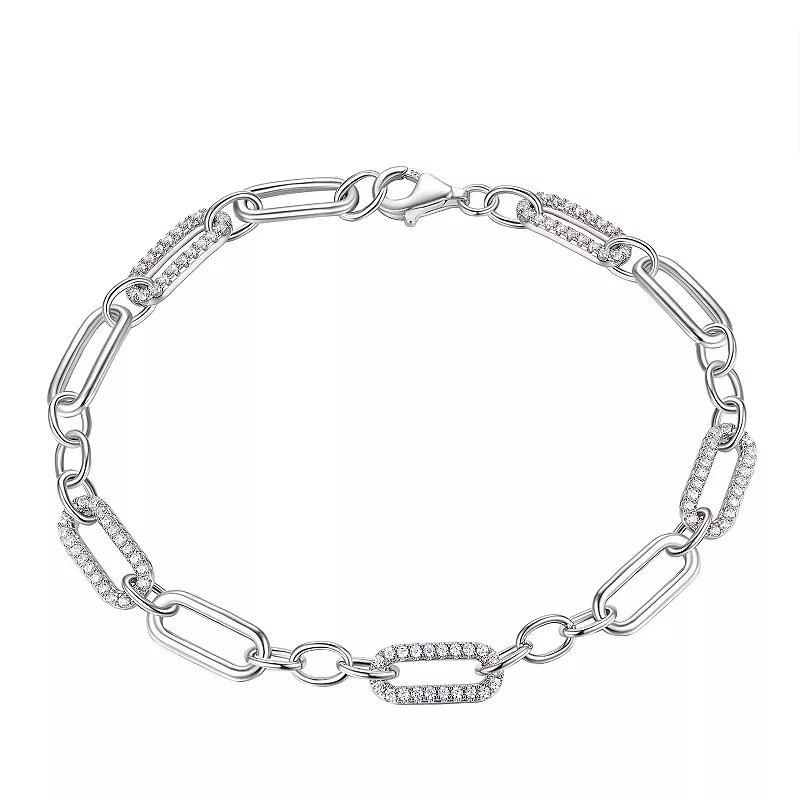 Platinum Over Silver Cubic Zirconia Link Chain Bracelet, Womens Sterling Silver Product Image