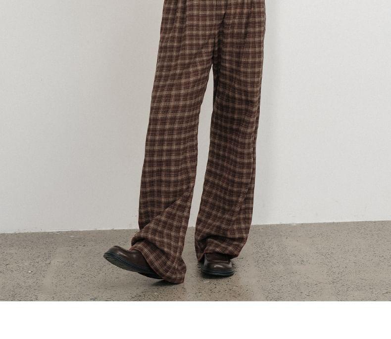 High Waist Plaid Wide Leg Suit Pants Product Image