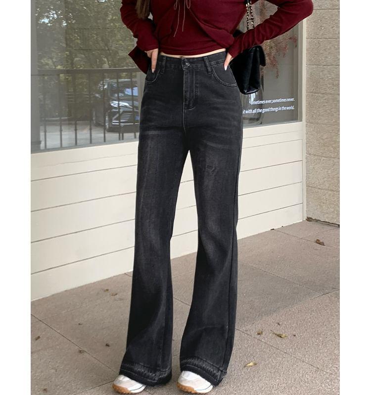 High Rise Washed Fleece-Lined Flared Jeans Product Image