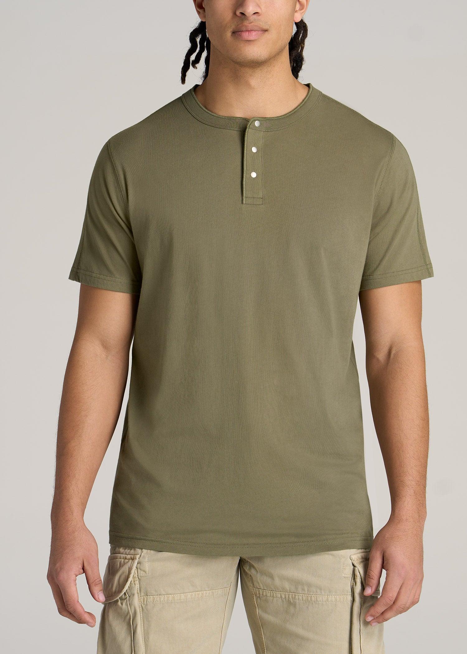 LJ&S REGULAR-FIT Jersey Henley Tee for Tall Men in Vintage Moss Green Male Product Image