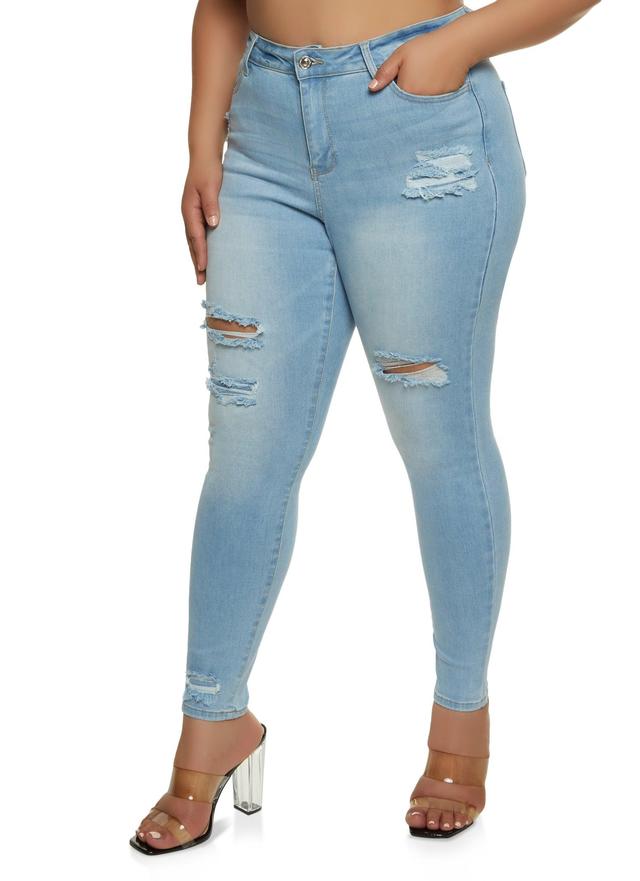 Womens Plus Size WAX Distressed High Waist Skinny Jeans Product Image