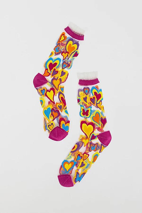 Sock Candy Y2K Hearts Sheer Sock, Womens at Urban Outfitters Product Image