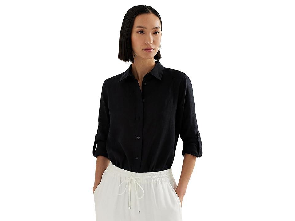 LAUREN Ralph Lauren Petite Linen Roll Tab-Sleeve Shirt (Polo ) Women's Clothing Product Image