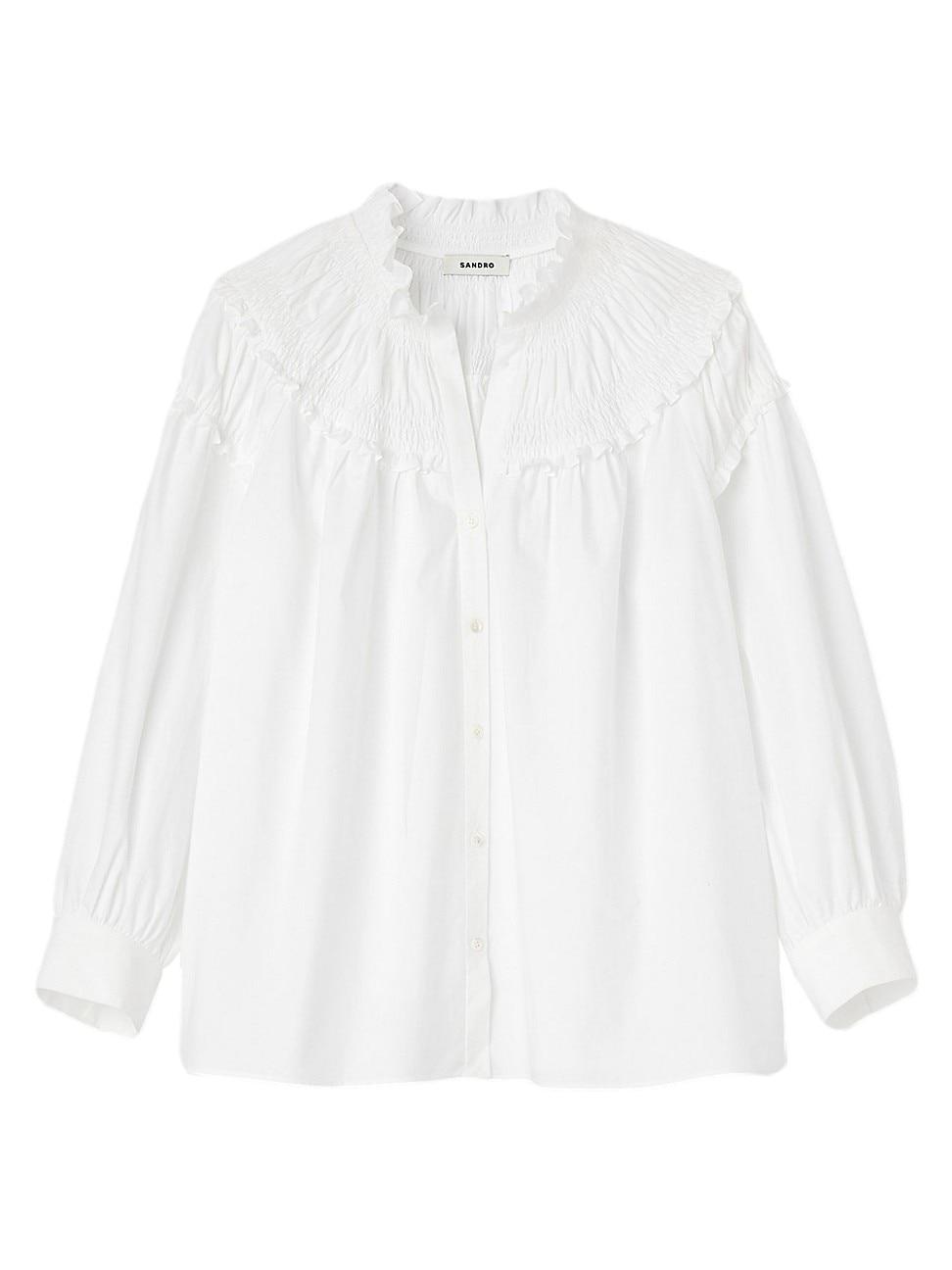 Womens Smocked-Collar Blouse Product Image