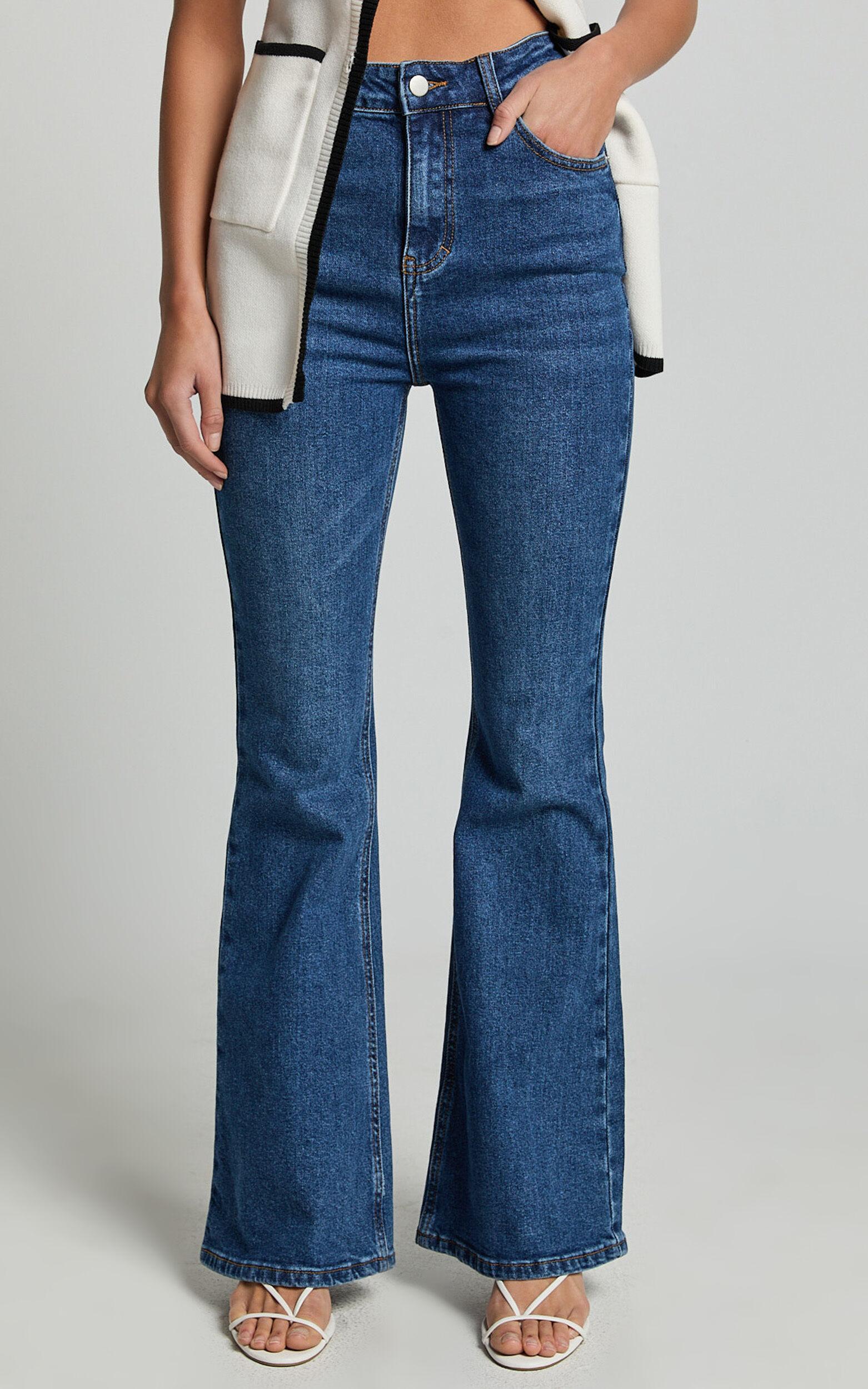 Tilda Jeans - High Waist Flare Denim Jeans in Dark Blue Wash Product Image