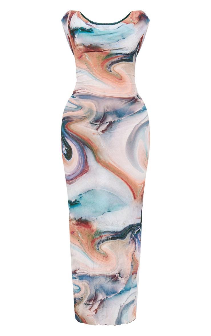 Multi Printed Crinkle Mesh Cowl Neck Midi Dress Product Image