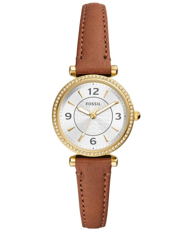 Fossil Womens Carlie Three-Hand Medium Brown Leather Strap Watch Product Image