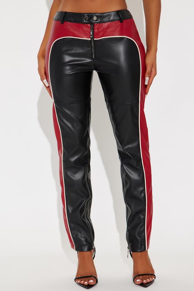 Serena Skinny Faux Leather Pant - Black/Red Product Image