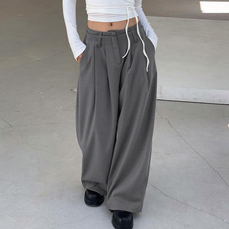 High Waist Plain Wide Leg Suit Pants Product Image