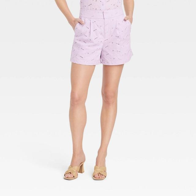 Womens High-Rise Eyelet Shorts - A New Day Lilac 2 Product Image