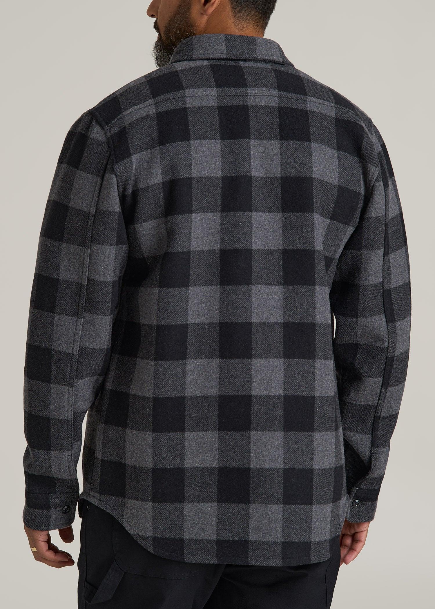 LJ&S Wool Blend Tall Men's Shirt Jacket in Black and Grey Check Male Product Image