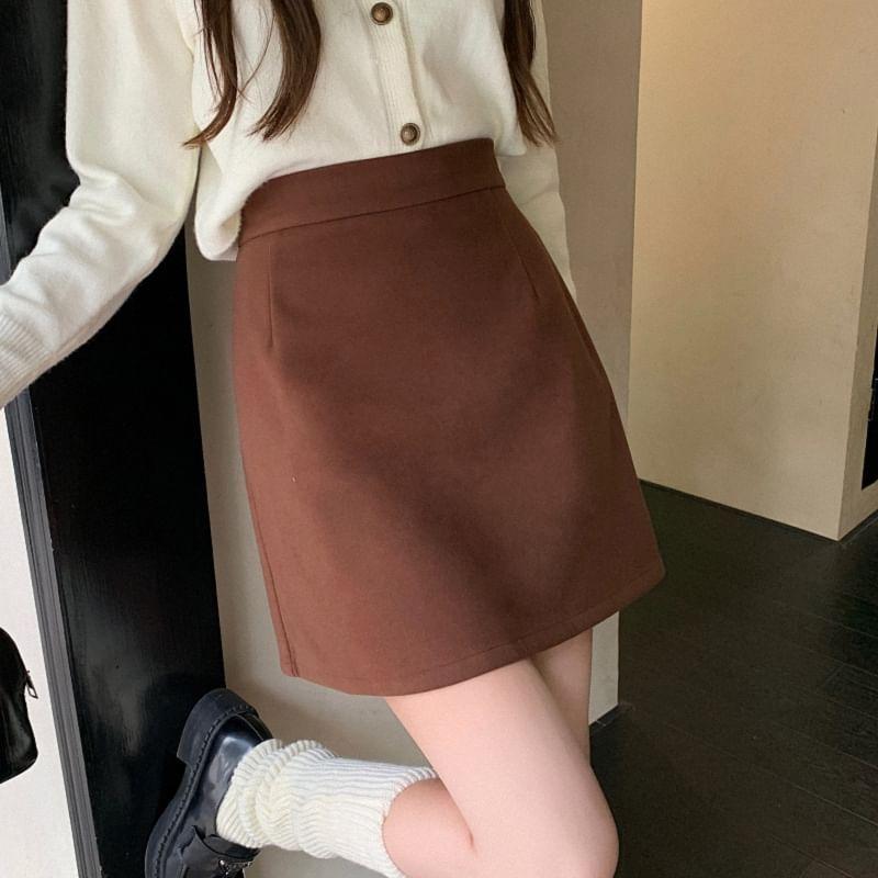 High Waist Plain Mini A-Line Skirt Product Image