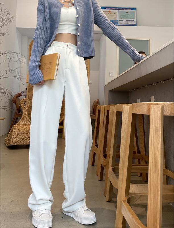 High Rise Plain Loose Fit Suit Pants (Various Designs) Product Image