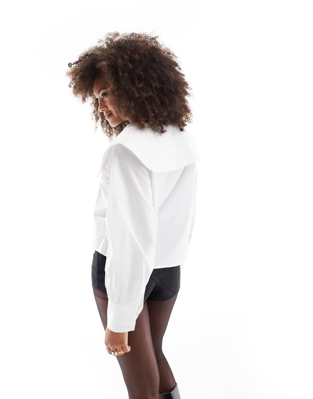 ASOS DESIGN poplin sailor collar oversized blouse in white Product Image